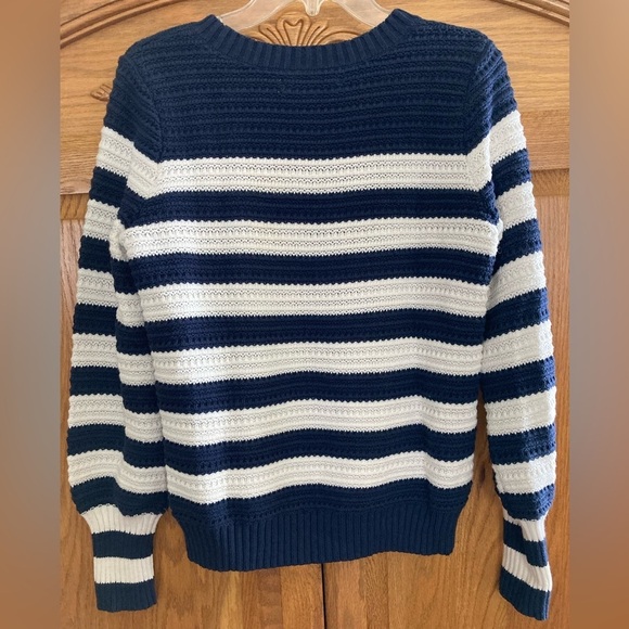 Loft Navy/White Striped Mixed Knit Sweater (Size XS) - Picture 3 of 6